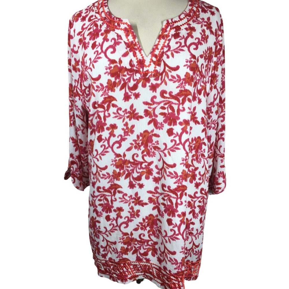 Magnolia Grace Stitch Fix Woman's XL Tunic Top Pink Orange Floral Embroidered